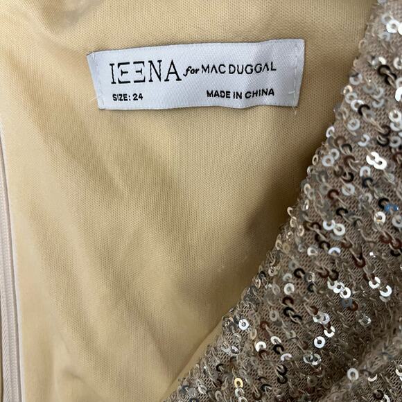 IEENA FOR MAC DUGGAL 26598 V-Neck Sequin Wrap Waist Slit Gown Nude 24 NEW - Picture 7 of 9